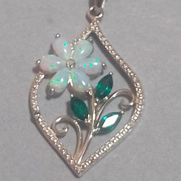 Sterling Silver Gemstone & Diamond Accent Flower Marquise Pendant - Picture 3 of 7